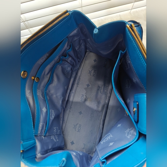 MCM Handbag Shoulder Bag Blue Leather - Picture 7 of 8
